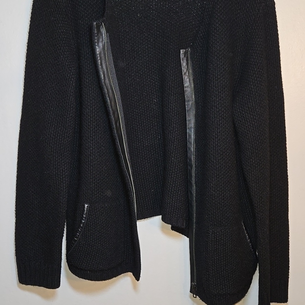 Eileen Fisher Black Yak Wool Leather Trim Textured Jacket Sweater Cardigan NWOT - Picture 13 of 16